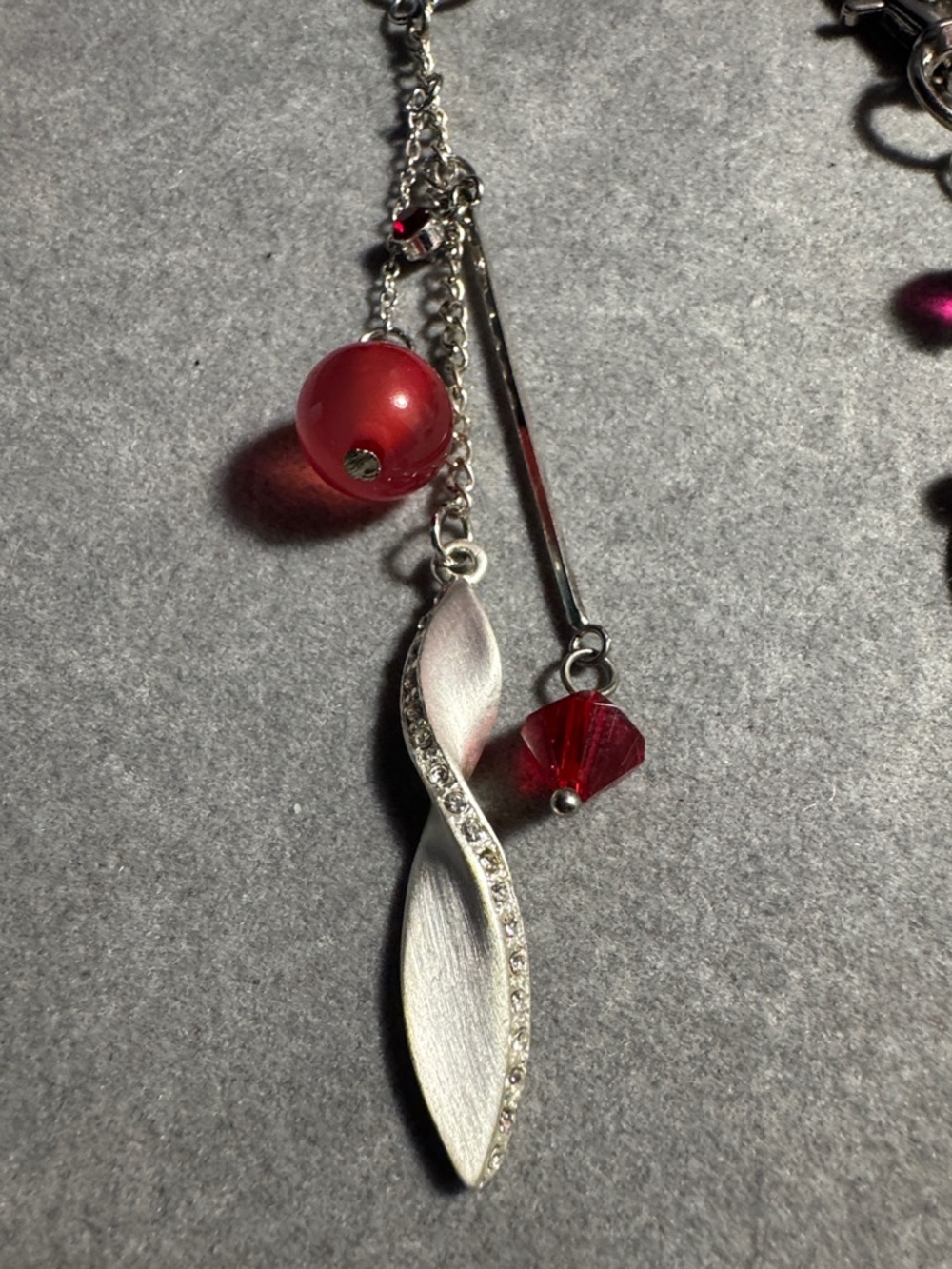 Silver and Red Crystal Dangle Keychain/Purse Charms (Pair) - Picture 2 of 4